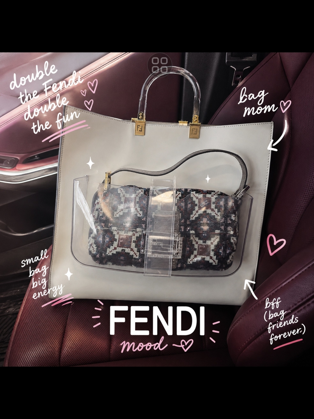 Fendi White Leather Sunshine Tote with Clear Front Pocket ...Tote ONLY